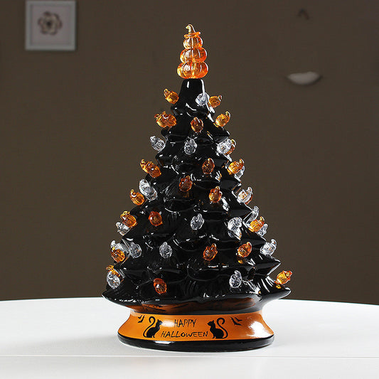 Battery Type Glowing Halloween Black Ceramic Christmas Tree