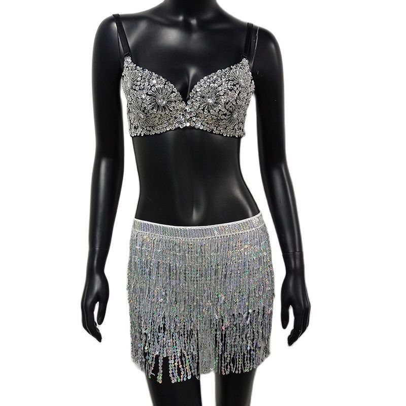 Halloween Costume Sequin Skirt Belly Dance Suit